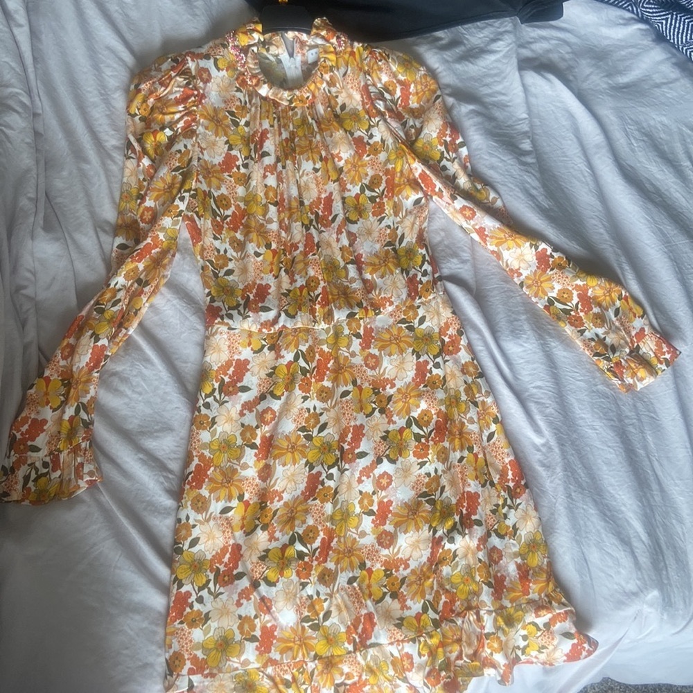 Sandro Floral Print Long Sleeve Mini Dress